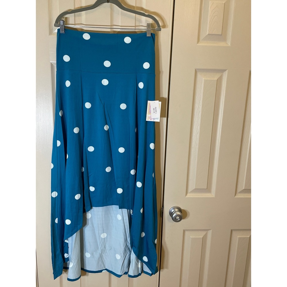 LuLaRoe Olivia High‎ Low Skirt Womens Large Teal Blue Polka Dot NWT Asymmetrical